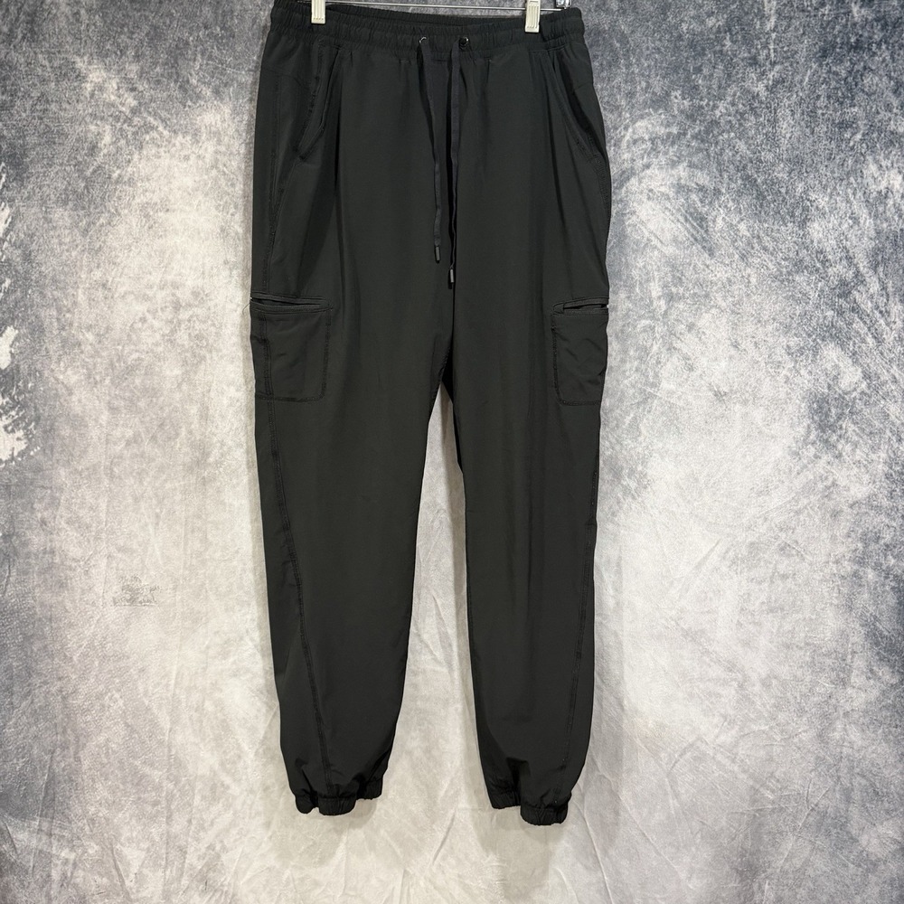 Eddie Bauer Womens Large Black Fleece Lined Cargo Pull-on Pants Zip Pockets 10